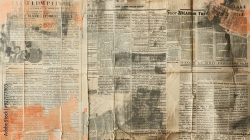 A close-up image of several aged newspaper pages from the early 1900s. The pages are heavily worn, with visible creases, tears, and stains. The text and images are mostly illegible due to the conditio