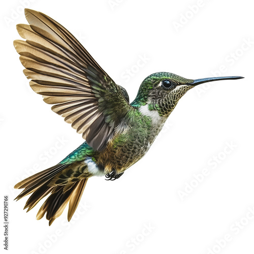 PNG Hummingbird in flight against a white background