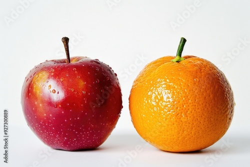 Apples And Oranges. Two Red Apples and Two Oranges for Comparing Red Delicious Fruits