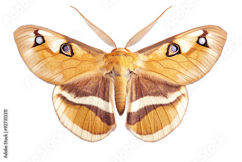 A beautifully detailed close-up of a majestic moth showcasing its vibrant orange and brown patterns and delicate wings.