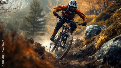 Mountain Biking Down a Rocky Trail