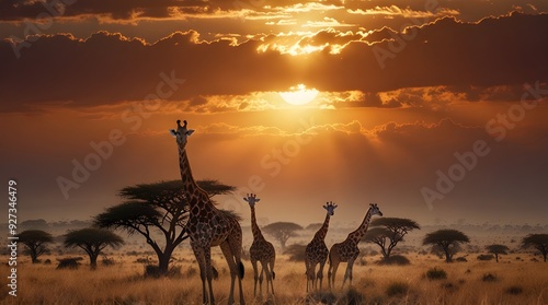 Group of giraffes in the Serengeti National Park.generative.ai