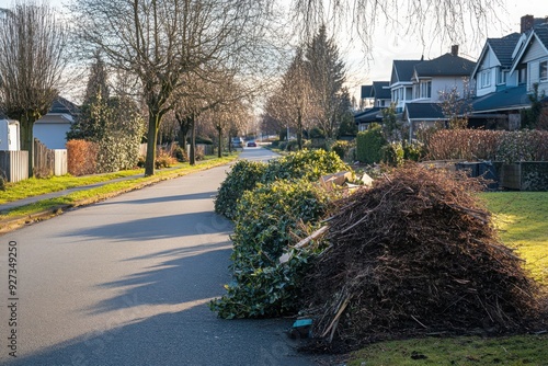 Piles of Yard Waste in Residential Street