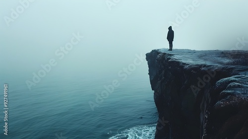 Solitary Silhouette Contemplating the Endless Ocean