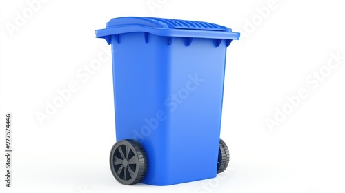 Blue Recycling Bin on White Background