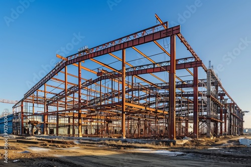 Structure of steel for building under construction