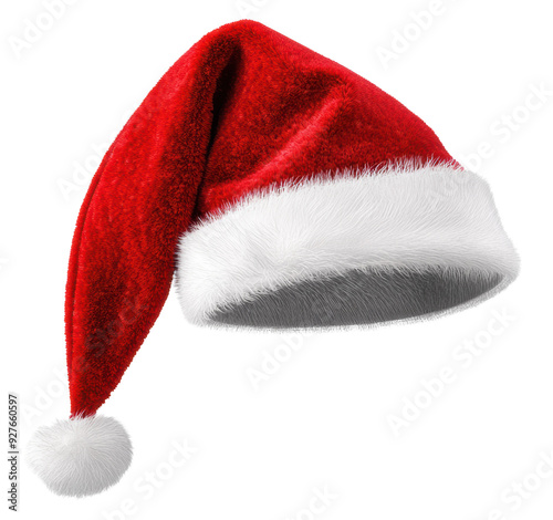 Red Christmas hat with white trim, cut out - stock png.