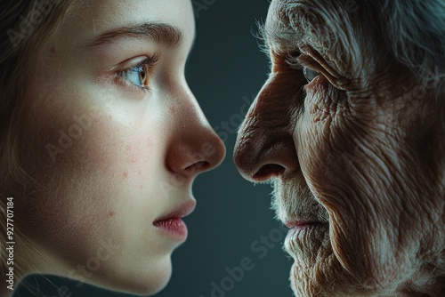 A creative image blending the profiles of a young person and an elderly person into one cohesive face. The transition is smooth and detailed, symbolizing the inevitable passage of time. The