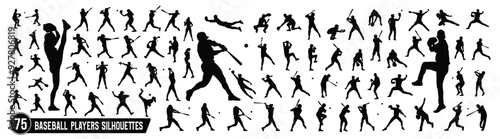 Male, female, and children's baseball player silhouettes