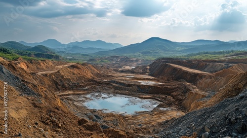 Open Pit Mine in Mountainous Landscape