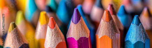 close up of colorful penciles on white background