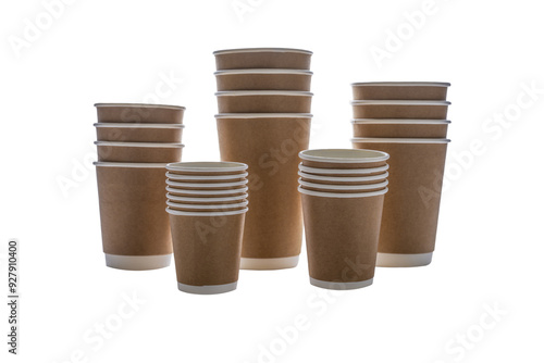 Paper cups for drinks. Paper cup isolated on white background. Disposable cup.