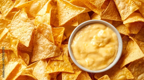 Nachos with cheese dip from above