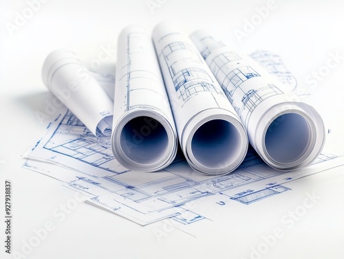 Detailed blueprints on white background hyperrealistic architecture photography with canon eos