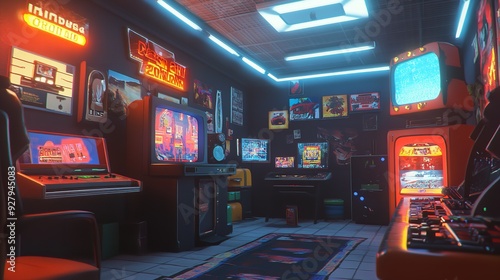 Retro Gaming Room 90s Interior. Generative AI. 8k Realistic