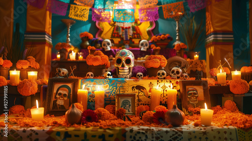 Day of the Dead Altar. Halloween Party Concept.