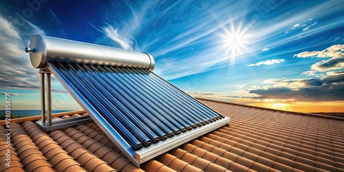 Solar water heater on rooftop with beautiful blue sky background, solar, water heater, rooftop, energy