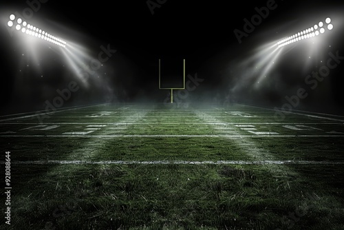 Illuminated Football Field at Night with Goalpost