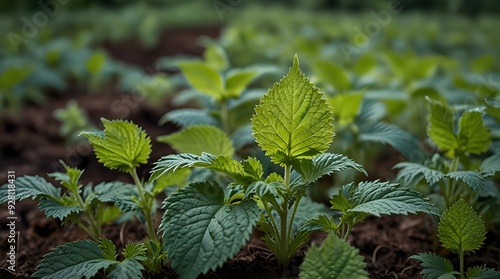 The young leaves of fresh green stinging nettle Medicial.generative.ai