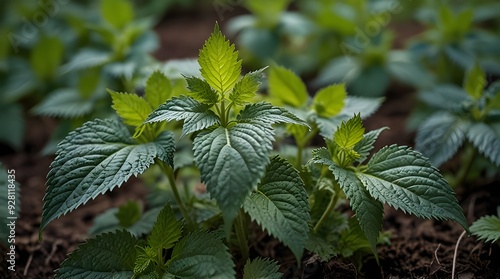 The young leaves of fresh green stinging nettle Medicial.generative.ai