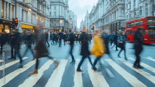 Panoramic Shot of People Walking in the City of London, Blurred for Dynamic Effect