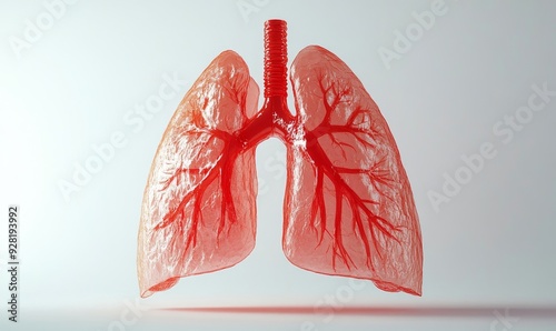 Human lung isolated on white health anatomy chest body section 3d background with medical respiratory biology organ healthy care or pulmonary internal, Generative AI