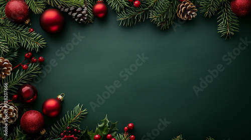 Wallpaper for christmas with green background and christmas decoration