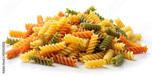 Falling raw fusilli rotini uncooked Italian pasta isolated on white background