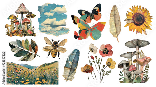 PNG Nature craft collage set, transparent background