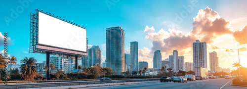 A large billboard mockup on the building in Miami