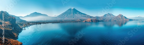 A Panoramic View of the Atitlán Volcano With Lake Atitlán in the Foreground