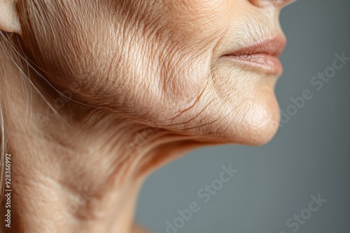 Aging Woman with Sagging Skin: Natural Signs of Aging, copy space