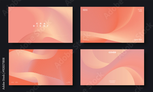 Set of template background design vector. Collection of creative abstract gradient pink and orange perspective geometric shape background. Art design for business card, cover, banner, wallpaper.