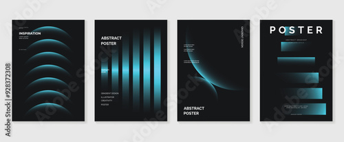 Modern gradient poster background vector set. Minimalist style cover template with monotone perspective geometric prism shapes collection. Ideal design for social media, cover, banner, flyer.