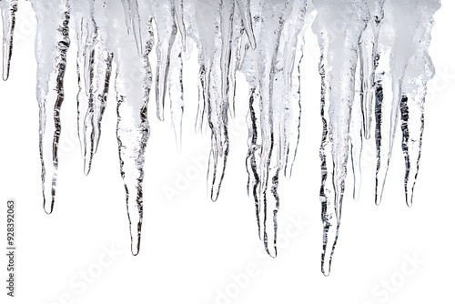 Glistening icicles, isolated, on white background