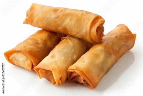 Fried Chinese spring rolls on white background