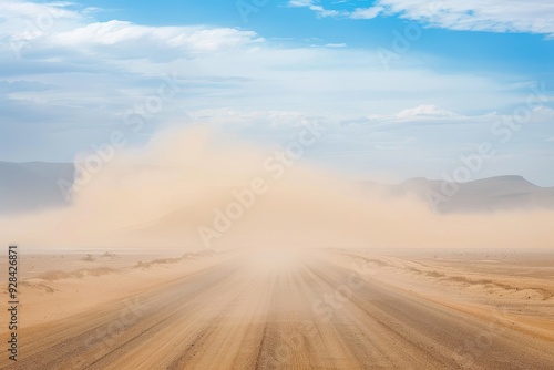 Sand storm on desert road in Southern Namibia January 2018