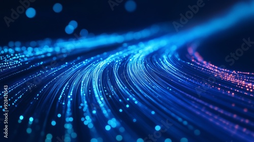 Blue light streak, fiber optic, speed line, futuristic background for 5g or 6g technology wireless data transmission, high-speed internet in abstract