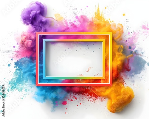 Vibrant Rainbow Colored Abstract Frame with Bold Patterns and Textures on White Background