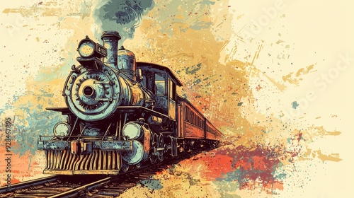 Detailed illustration of an old-fashioned steam engine 