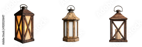 A Christmas lantern decorative light 3D illustration rustic style isolated on white and transparent background