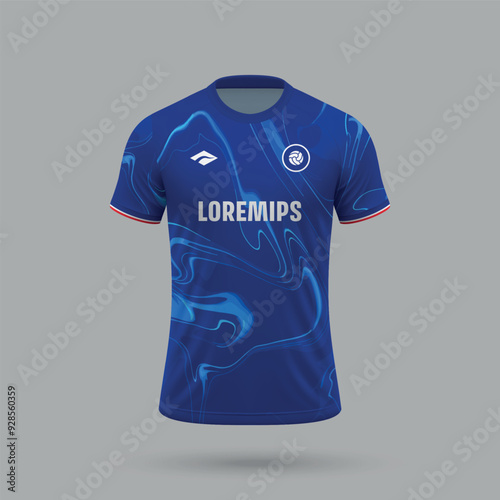 3d realistic soccer jersey in Chelsea style, football shirt template 2024