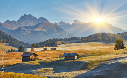 Sunrise at Alpe di Siusi in the Dolomites