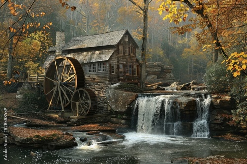 Old Mill. Traditional Grist Mill with Water Wheel in Beautiful Scenic Setting