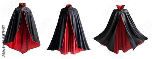 black and red vampire cape with a high collar on isolated background 