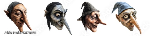 creepy witch mask with a long nose and warts on isolated background 