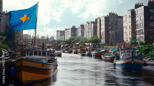 The bustling harbor of Aberdeen, with traditional sampans and modern yachts mingling in the water, surrounded by high-rise buildings.