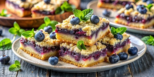 Delicious Blueberry Crumble Bars with Crumb Topping and Mint Garnish, blueberry , crumble , dessert , bakery