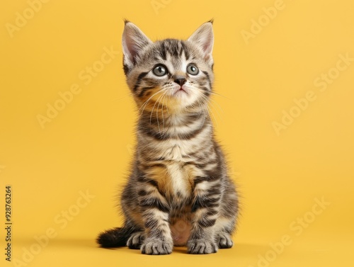 A cute American Shorthair kitten sitting on a soli 102 cat, animal, kitten, pet, cute, feline, fur, domestic, portrait, white, kitty, isolated, eyes, pets, mammal, tabby, beautiful, young, animals, a