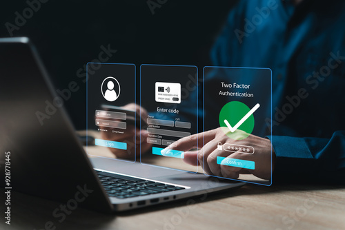 Privacy protect data cybersecurity, 2FA concept, Businessman login online banking, Payment credit card financial transactions, The two-factor authentication security system, personal data protection